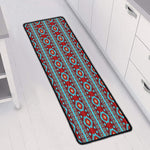 Red And Teal Southwestern Pattern Print Long Kitchen Mat
