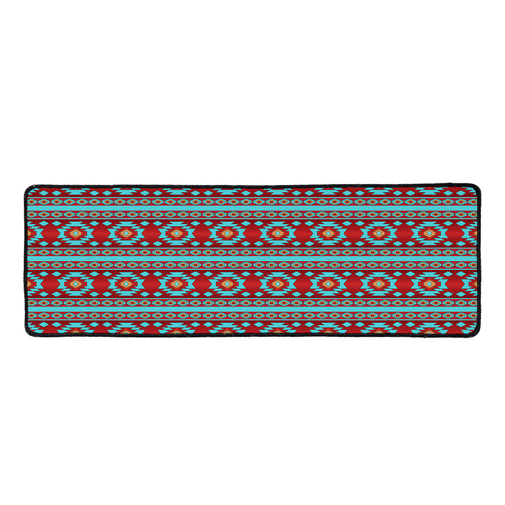 Red And Teal Southwestern Pattern Print Long Kitchen Mat