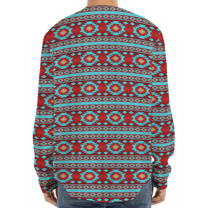 Red And Teal Southwestern Pattern Print Long Sleeve Baseball Jersey