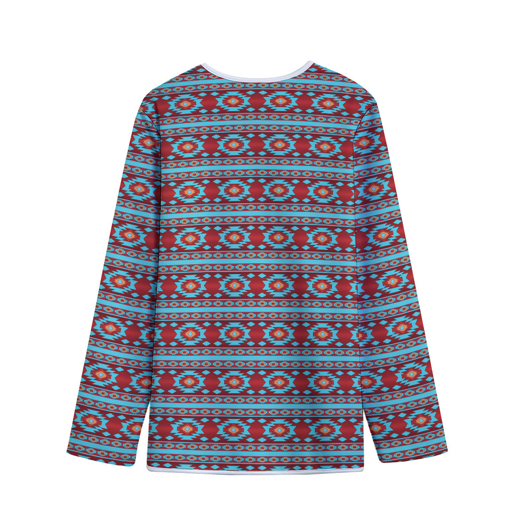 Red And Teal Southwestern Pattern Print Long Sleeve Short Coat