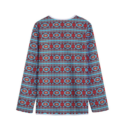 Red And Teal Southwestern Pattern Print Long Sleeve Short Coat