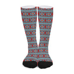 Red And Teal Southwestern Pattern Print Long Socks