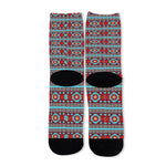 Red And Teal Southwestern Pattern Print Long Socks