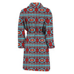 Red And Teal Southwestern Pattern Print Men's Bathrobe