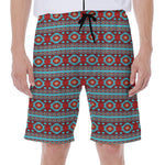 Red And Teal Southwestern Pattern Print Men's Beach Shorts