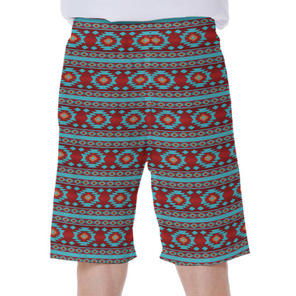 Red And Teal Southwestern Pattern Print Men's Beach Shorts