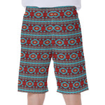 Red And Teal Southwestern Pattern Print Men's Beach Shorts