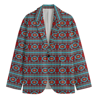 Red And Teal Southwestern Pattern Print Men's Blazer