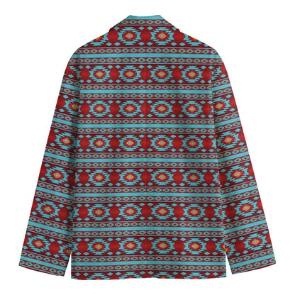 Red And Teal Southwestern Pattern Print Men's Blazer