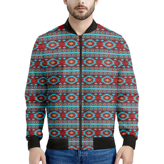 Red And Teal Southwestern Pattern Print Men's Bomber Jacket