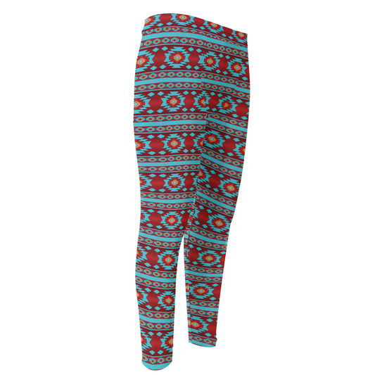 Red And Teal Southwestern Pattern Print Men's Compression Pants