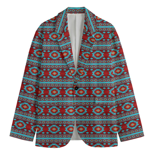 Red And Teal Southwestern Pattern Print Men's Cotton Blazer