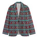 Red And Teal Southwestern Pattern Print Men's Cotton Blazer