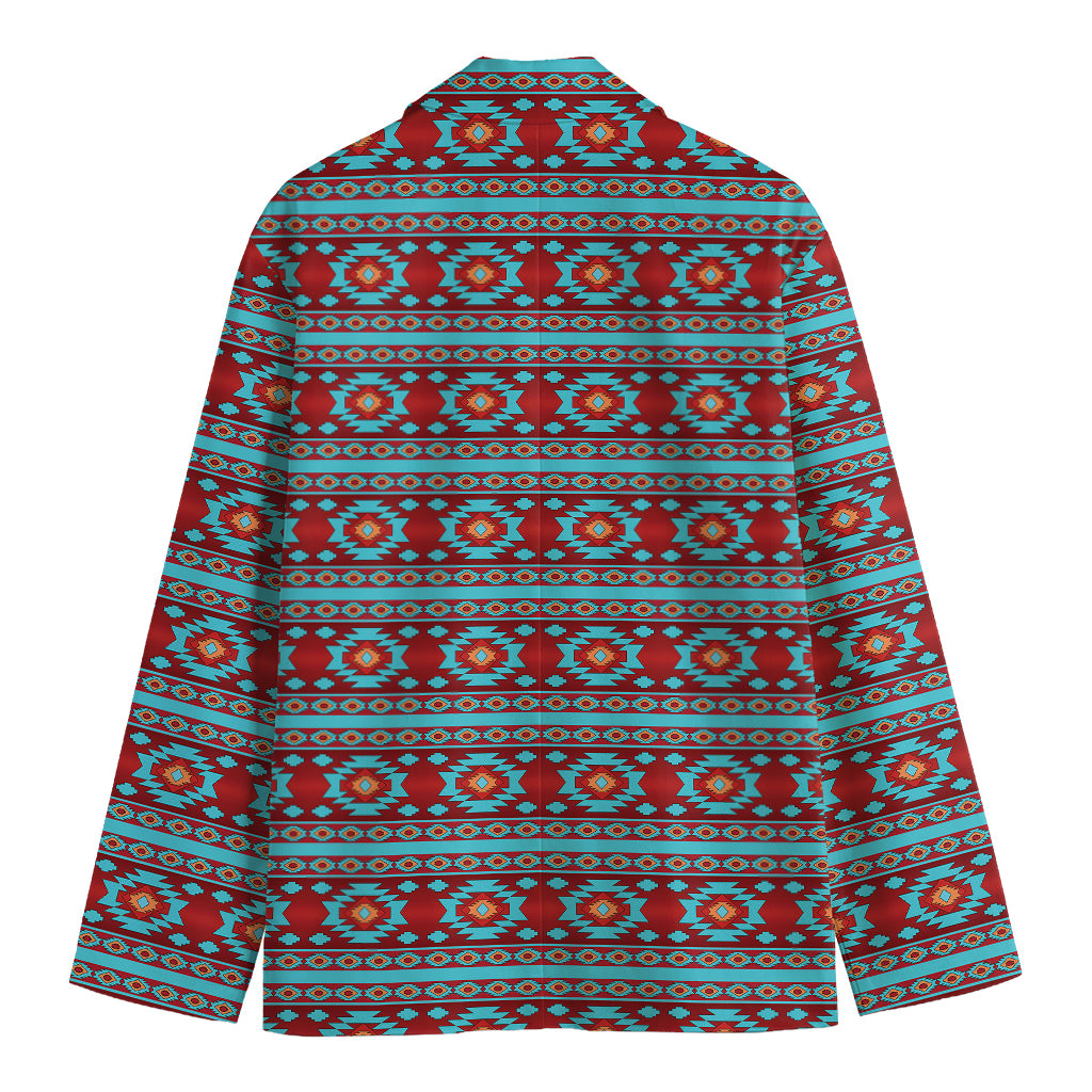 Red And Teal Southwestern Pattern Print Men's Cotton Blazer