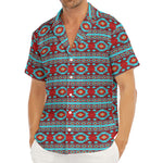 Red And Teal Southwestern Pattern Print Men's Deep V-Neck Shirt