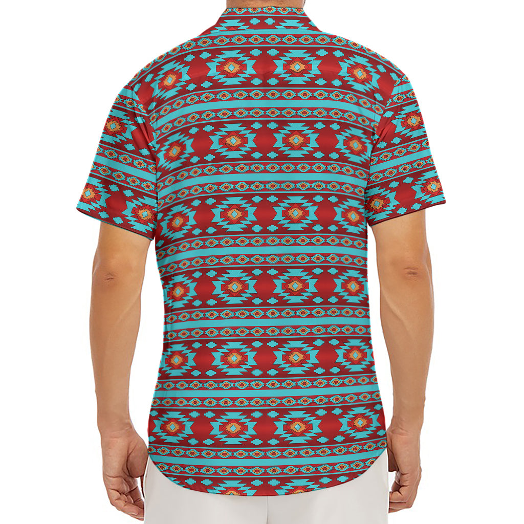Red And Teal Southwestern Pattern Print Men's Deep V-Neck Shirt