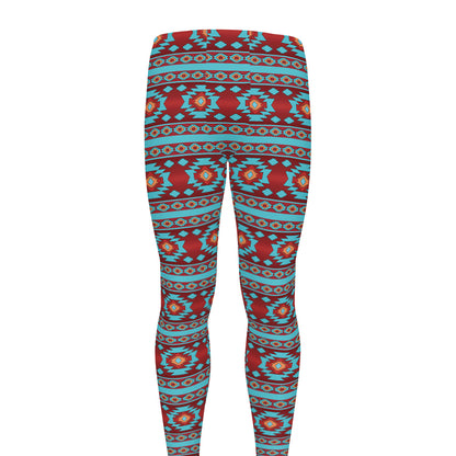 Red And Teal Southwestern Pattern Print Men's leggings