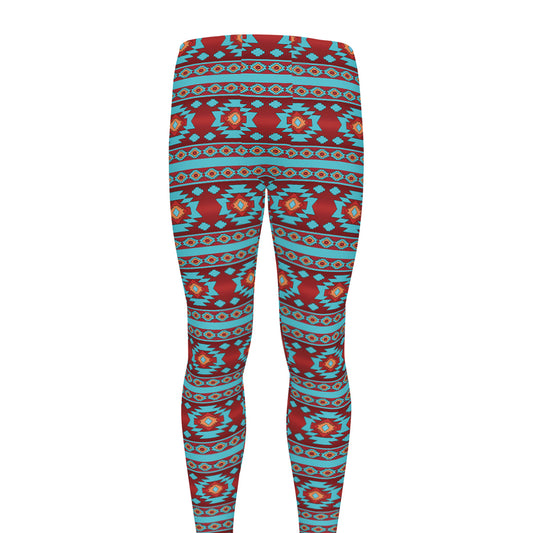 Red And Teal Southwestern Pattern Print Men's leggings