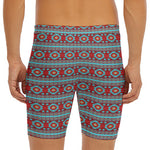 Red And Teal Southwestern Pattern Print Men's Long Boxer Briefs