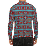 Red And Teal Southwestern Pattern Print Men's Long Sleeve Rash Guard