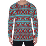 Red And Teal Southwestern Pattern Print Men's Long Sleeve T-Shirt