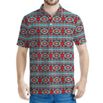 Red And Teal Southwestern Pattern Print Men's Polo Shirt