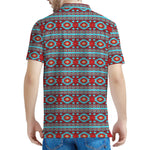 Red And Teal Southwestern Pattern Print Men's Polo Shirt