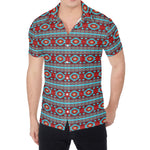 Red And Teal Southwestern Pattern Print Men's Shirt