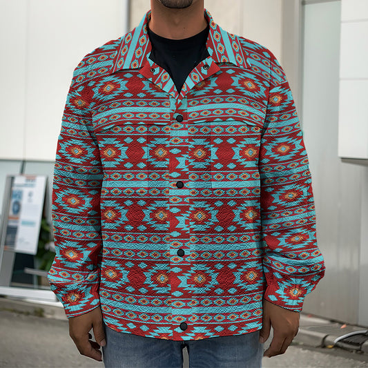 Red And Teal Southwestern Pattern Print Men's Shirt Jacket
