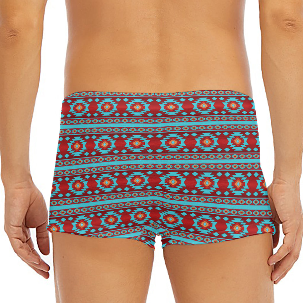 Red And Teal Southwestern Pattern Print Men's Short Boxer Briefs