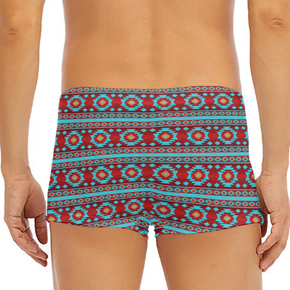 Red And Teal Southwestern Pattern Print Men's Short Boxer Briefs