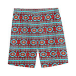 Red And Teal Southwestern Pattern Print Men's Sports Shorts
