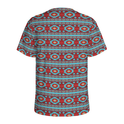 Red And Teal Southwestern Pattern Print Men's Sports T-Shirt