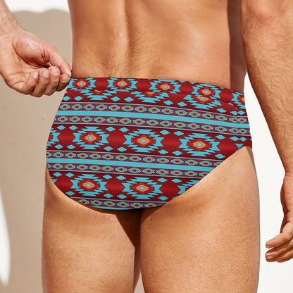 Red And Teal Southwestern Pattern Print Men's Swim Briefs