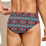 Red And Teal Southwestern Pattern Print Men's Swim Briefs