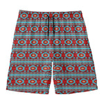 Red And Teal Southwestern Pattern Print Men's Swim Trunks