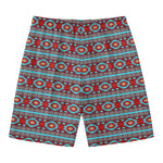 Red And Teal Southwestern Pattern Print Men's Swim Trunks