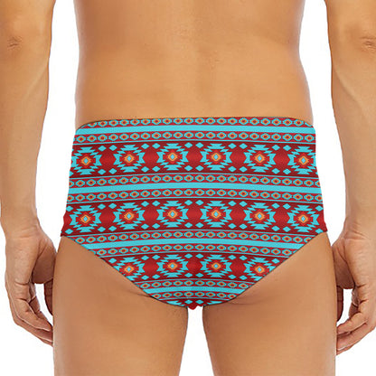 Red And Teal Southwestern Pattern Print Men's Triangle Swim Briefs