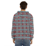 Red And Teal Southwestern Pattern Print Men's Velvet Pullover Hoodie