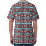 Red And Teal Southwestern Pattern Print Men's Velvet T-Shirt