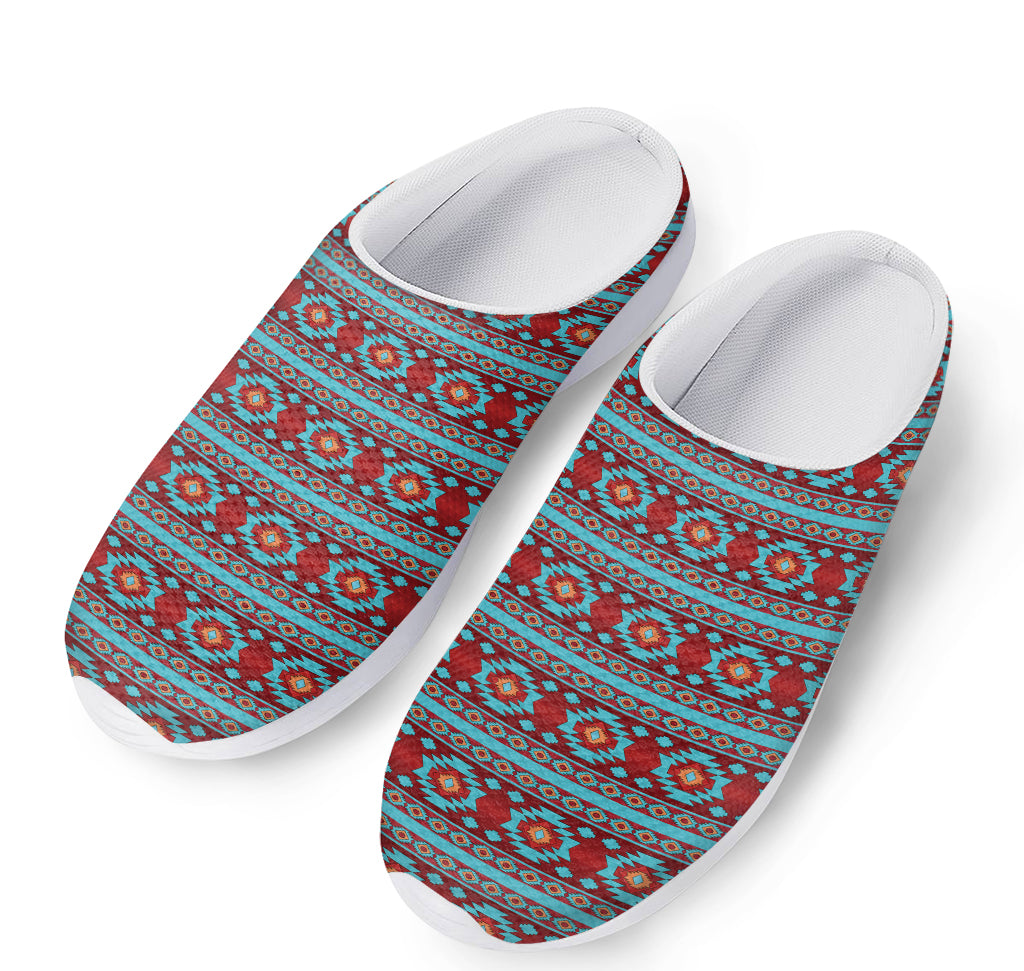 Red And Teal Southwestern Pattern Print Mesh Casual Shoes