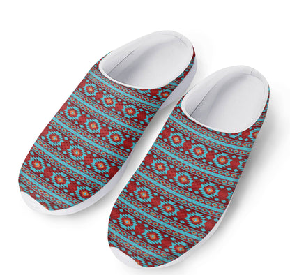 Red And Teal Southwestern Pattern Print Mesh Casual Shoes