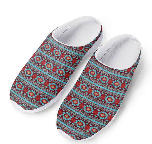 Red And Teal Southwestern Pattern Print Mesh Casual Shoes