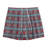 Red And Teal Southwestern Pattern Print Mesh Shorts