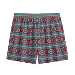 Red And Teal Southwestern Pattern Print Mesh Shorts