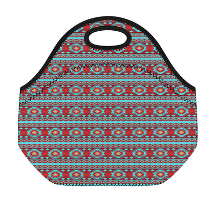 Red And Teal Southwestern Pattern Print Neoprene Lunch Bag