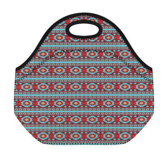 Red And Teal Southwestern Pattern Print Neoprene Lunch Bag