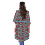 Red And Teal Southwestern Pattern Print Open Front Beach Cover Up