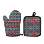 Red And Teal Southwestern Pattern Print Oven Mitt And Pot Holder Set