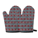 Red And Teal Southwestern Pattern Print Oven Mitts